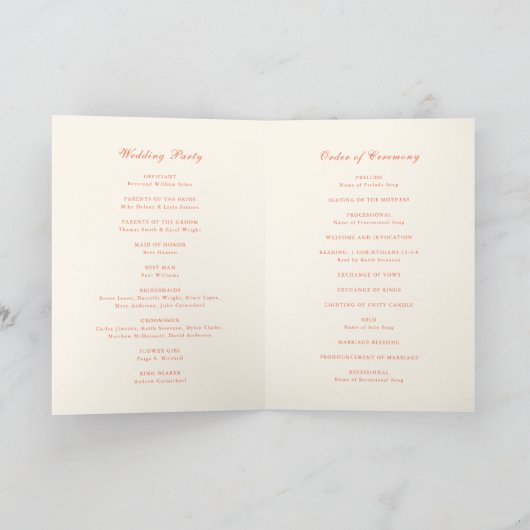 Elegant Terracotta Modern Classic Wedding Programm (Innenseite)