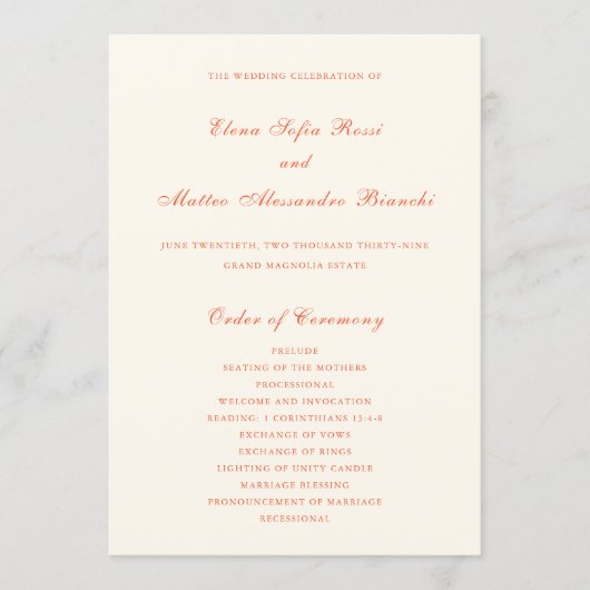 Elegant Terracotta Modern Classic Wedding Programm (Vorderseite)