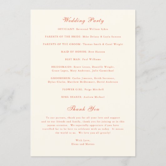 Elegant Terracotta Modern Classic Wedding Programm (Rückseite)