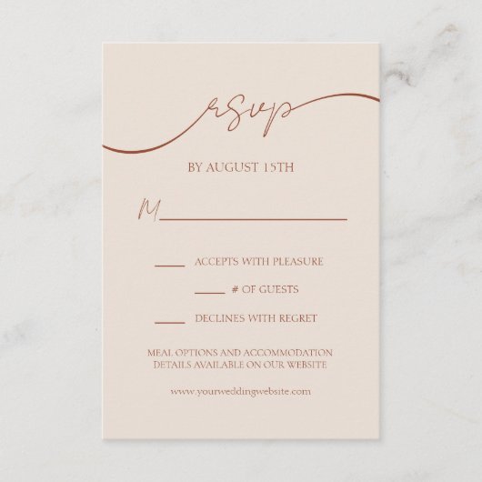 Elegant Terracotta Moderne SkriptWedding RSVP Begleitkarte (Vorderseite)