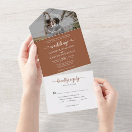 Elegant Terracotta Monogram Foto UAwg Wedding All In One Einladung