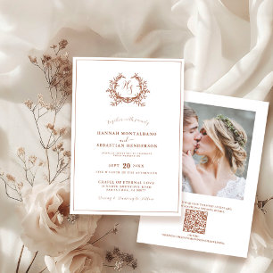Elegant Terracotta Monogram Wappen QR Code Wedding Einladung