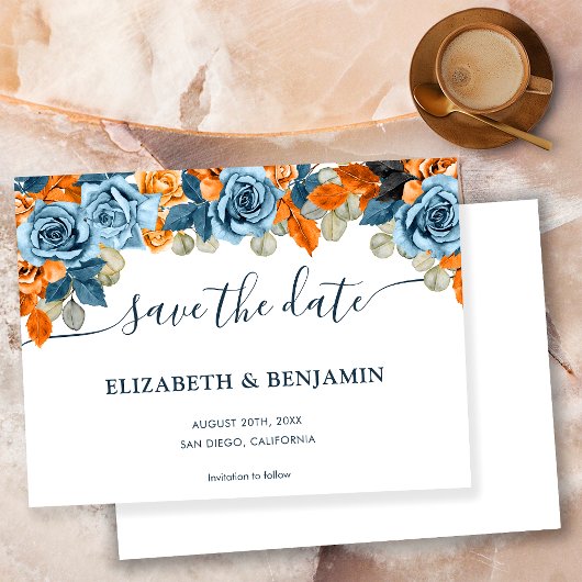 Elegant Terracotta Navy Blue and Rust Wedding Save The Date