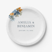 Elegant Terracotta Orange Navy Blauer Rost Hochzei Pappteller (Vorderseite)