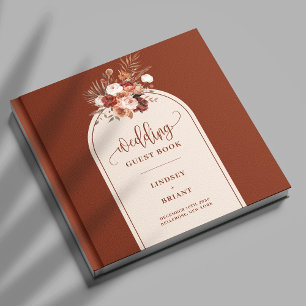 Elegant Terracotta Pampas Grass Boho Arch Wedding Gästebuch