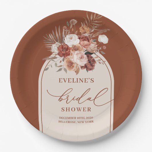 Elegant Terracotta Pampas Grass Boho Paper Teller (Vorderseite)