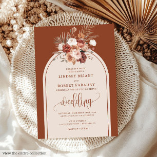 Elegant Terracotta Pampas Grass Boho Wedding Einladung