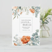 Elegant Terracotta Poppy Eucalyptus Watercolor Einladung (Stehend Vorderseite)