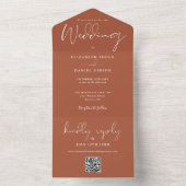 Elegant Terracotta QR Code Monogram Wedding All In One Einladung (Innen Boden)