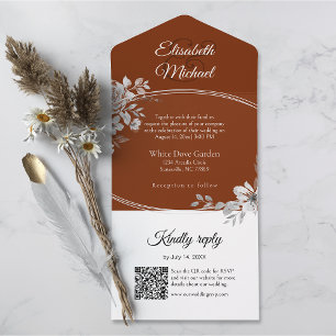 Elegant Terracotta QR Code Monogram Wedding RSVP All In One Einladung