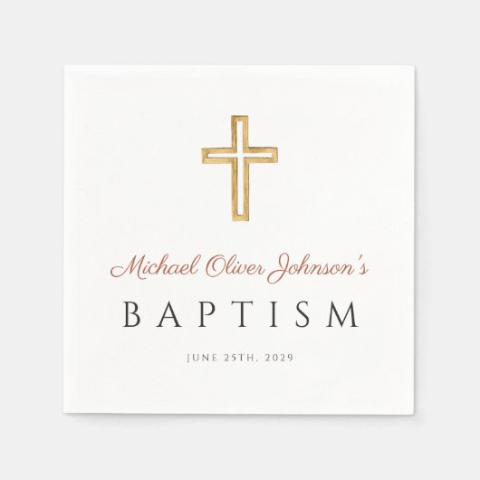 Elegant Terracotta Religious Cross Baptisse Serviette (Vorderseite)