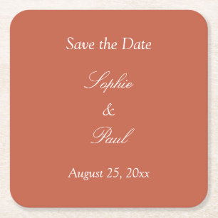 Elegant Terracotta Save the Date Rechteckiger Pappuntersetzer