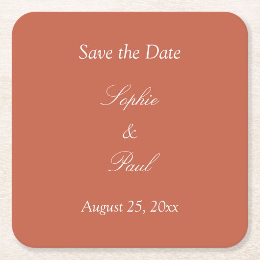 Elegant Terracotta Save the Date Rechteckiger Pappuntersetzer (Vorderseite)