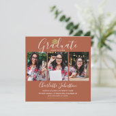 Elegant Terracotta Script 4 Foto Graduation Party Einladung (Stehend Vorderseite)