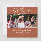 Elegant Terracotta Script 4 Foto Graduation Party Einladung (Vorderseite)