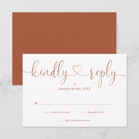 Elegant Terracotta Script Herzlich Willkommen Antw RSVP Karte (Vorne/Hinten)