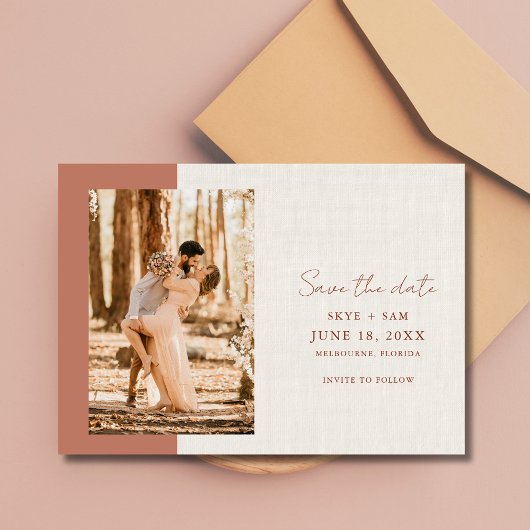 Elegant Terracotta Simple Photo Wedding Save The Date