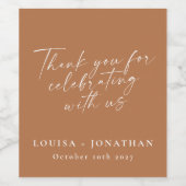 Elegant Terracotta Trendy Script Custom Vielen Dan Weinetikett (Einzelnes Label)