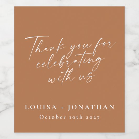 Elegant Terracotta Trendy Script Custom Vielen Dan Weinetikett (Einzelnes Label)