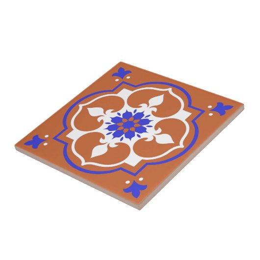 Elegant Terracotta und Blue Blume Azulejo Fliese (Seite)