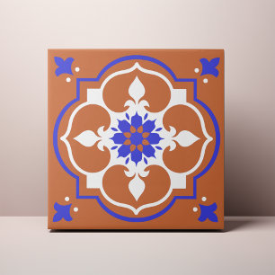 Elegant Terracotta und Blue Blume Azulejo Fliese