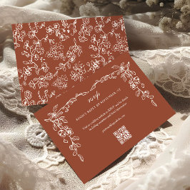 Elegant Terracotta Vintag Floral QR Code Wedding RSVP Karte