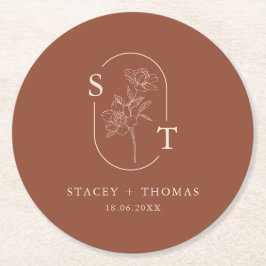 Elegant Terracotta Whimsical Wedding Sticker Runder Pappuntersetzer