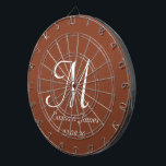 Elegant Terracotta & White Monogram Initial Name Dartscheibe<br><div class="desc">Elegantes Terracotta und White Monogram,  Initial Name Custom Dart Board</div>