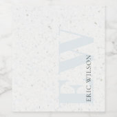 Elegant Terrazzo Stone Soft Blue Name Monogram Weinetikett (Einzelnes Label)
