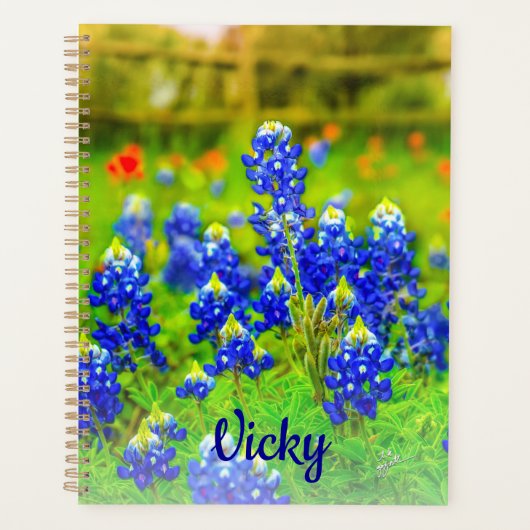 Elegant Texas Bluebonnets Blue Floral Modern Planer (Vorderseite)