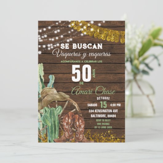 Elegant Texas Cactus Wood Adult Mexikanischer Gebu Einladung (Stehend Vorderseite)