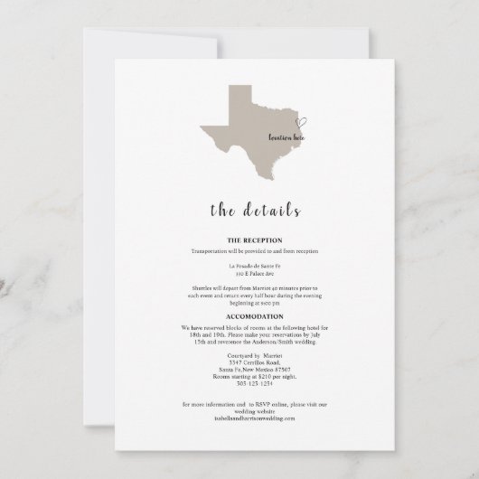 ELEGANT TEXAS Wedding Invitation Details Einladung (Vorderseite)