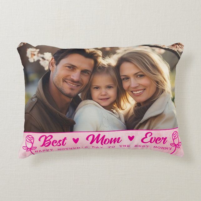Elegant Text Photo Mother's Day Watercolor Pink Dekokissen (Vorderseite)
