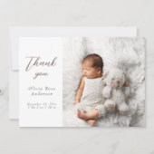 Elegant Thank Baby Photos Modern Calligraphy Birth Ankündigung (Vorderseite)