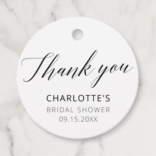Elegant Thank You Calligraphy Bridal Shower Geschenkanhänger (Vorderseite)