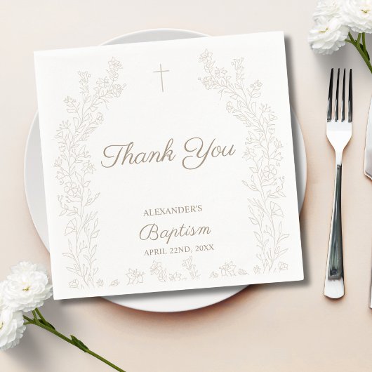 Elegant Thank You Cross Floral Christian Baptism Serviette