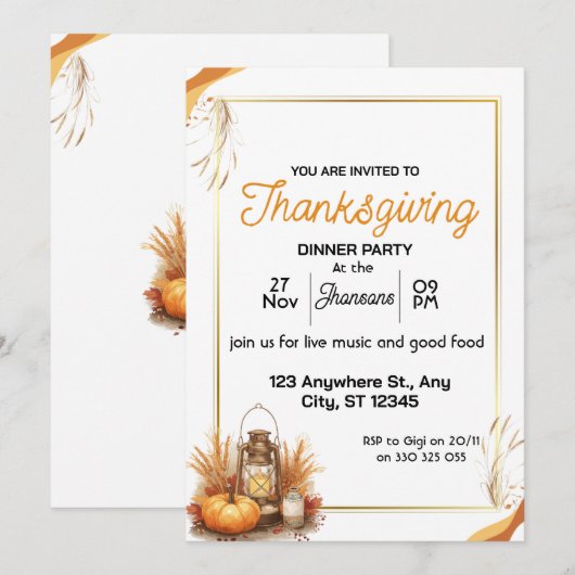 Elegant Thanksgiving Dinner  Einladung (Vorne/Hinten)