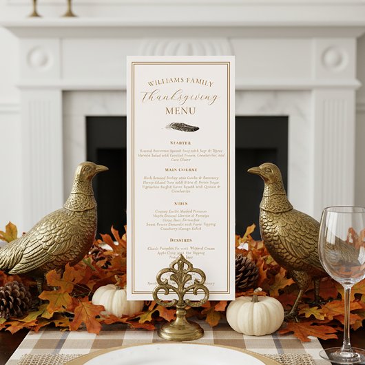 Elegant Thanksgiving Dinner Fall Pheasant Feather  Menükarte