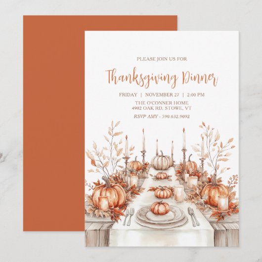 Elegant Thanksgiving Dinner Table Invitation Einladung (Vorne/Hinten)