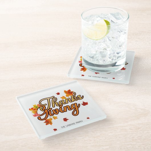 Elegant Thanksgiving foliage autumn fall Glasuntersetzer (Schrägansicht)
