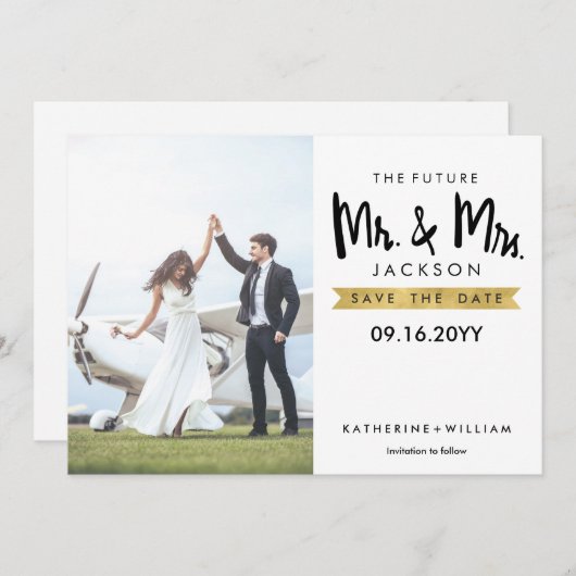 Elegant The Future Mr. und Mrs Save the Date Card (Vorne/Hinten)