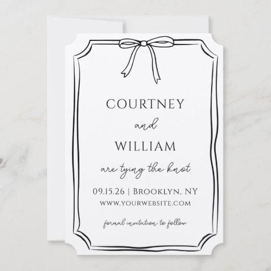 Elegant "The Knot binden" HandGezeichnet Bow Moder Save The Date (Vorderseite)