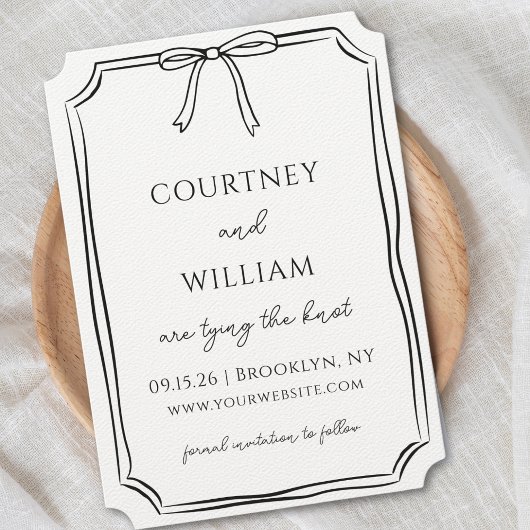 Elegant "The Knot binden" HandGezeichnet Bow Moder Save The Date