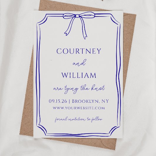 Elegant "The Knot binden" HandGezeichnet Bow Navy  Save The Date