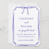 Elegant "The Knot binden" HandGezeichnet Bow Navy  Save The Date (Vorderseite)