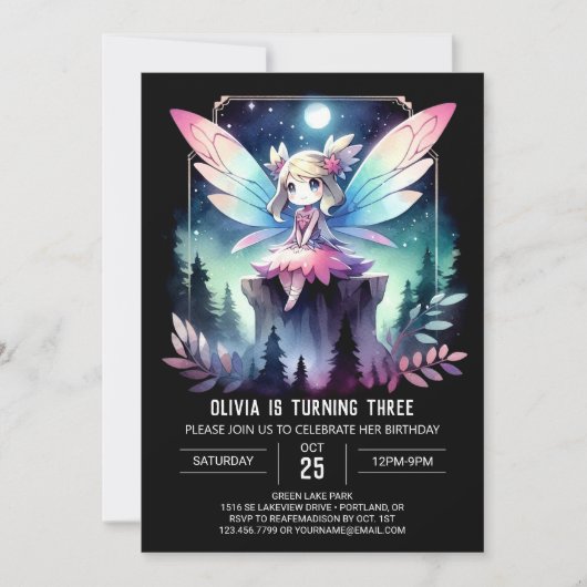 Elegant Theme Fairy Birthday Einladung (Vorderseite)