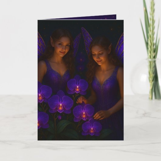 Elegant Thinking of You Purple Orchid Fairy Karte (Vorderseite)