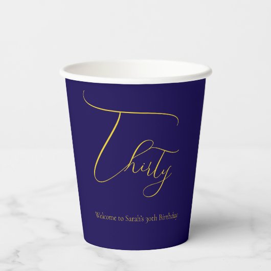 Elegant Thirty 30th Birthday Paper Cup – Navy Blue Pappbecher (Rückseite)