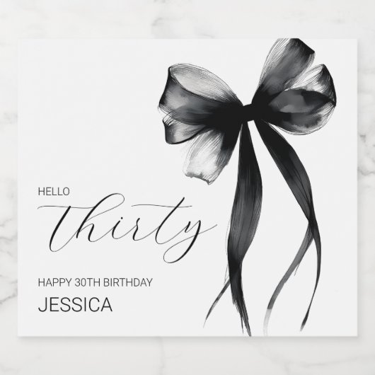 Elegant Thirty Script Bow 40th Birthday Party Schaumweinetikett (Einzelnes Label)