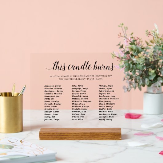 Elegant This Candle Burns Class Wiedersehen Memori Acrylschild (Hochzeit)